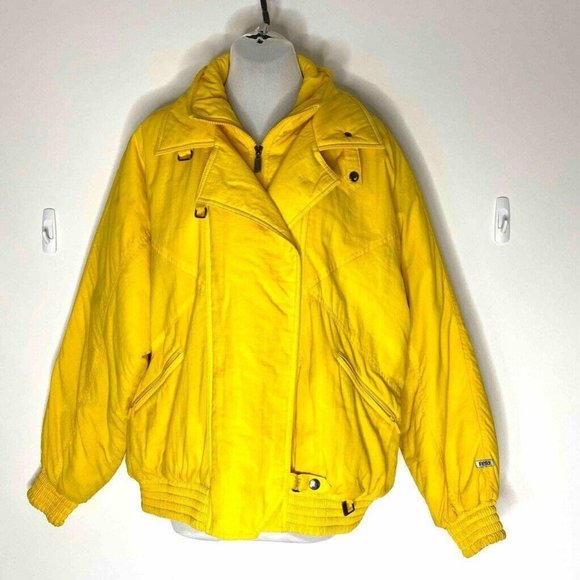 Fera Oversized Ski Jacket Womens 14 Yellow Zip Pockets DuPont Thermolite Vintage